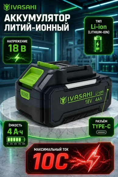 10в1 Набор аккумуляторных инструментов IVASAKI Pro (2АКБ 4Ач) (1зу 3Ач)